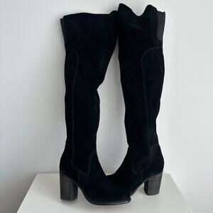 Kelsi Dagger Over The Knee Boots Womens 9 Black Logan Suede Leather Heeled